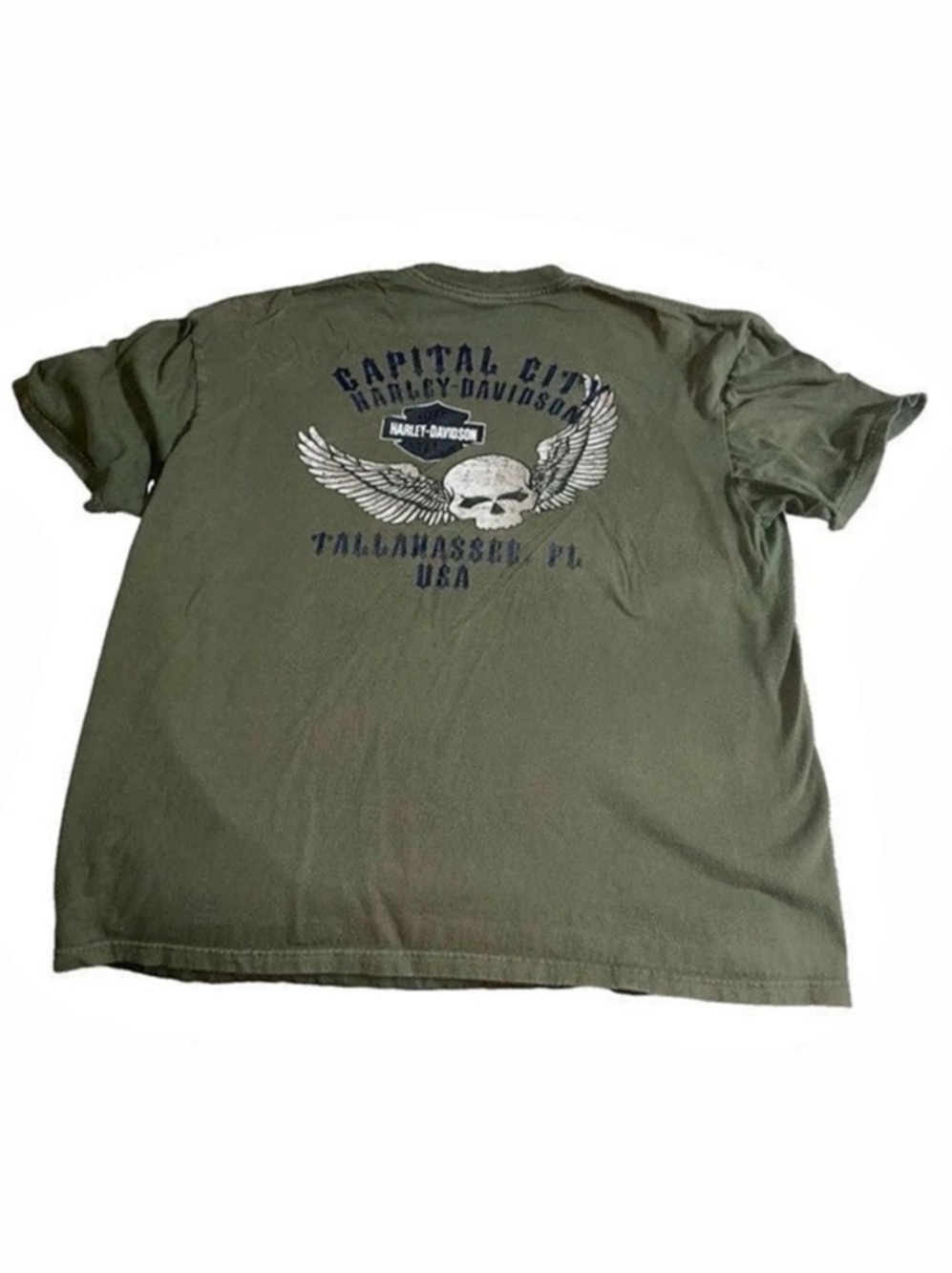 VTG Y2K Harley Davidson Shirt 2XL Green Capital City Tallahassee FL Winged Skull